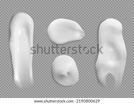 White cream smear bubbles, cosmetics beauty skin care product strokes isolated on transparent background, foundation, milk, lotion, shaving foam smooth drop texture, Realistic 3d vector illustration