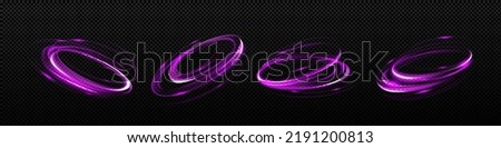 Glow spinning circles, speed, motion effect, circle waves, thunder energy or magic spiral swirls isolated on black background. Shiny purple round vortex tracees, Realistic 3d Vector illustration Foto stock © 