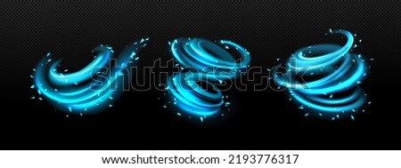 Abstract blue swirls, tornado wind effect isolated on transparent background. Vector realistic set of magic air vortex, light twirls with particles. Design element of fresh and clean Foto stock © 