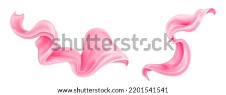 Silk flying cloth, pink satin ribbon, fabric or scarf, waving curtain, material in blowing wind. Luxury textile drapery, floating tissue isolated on white background, Realistic 3d vector illustration