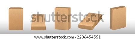 Kraft cardboard package box template. Vector realistic mockup of 3d blank rectangle carton container, gift box, eco medical products pack isolated on background
