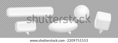 Empty white 3d speech bubbles different shapes for text, chat message, dialog, comments, quotes. Blank talk boxes isolated on transparent background, vector illustration
