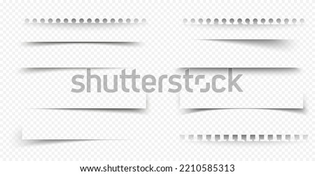 Shadow frames of paper sheet, notebook and notepad pages. Corner and line shadow effects of cards and paper sheets with torn edges, vector realistic set isolated on transparent background
