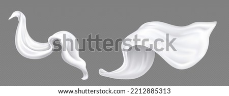 Flying white silk fabric, luxury textile drapery. Billowing satin clothes, scarf, curtains or cape isolated on transparent background, vector realistic illustration