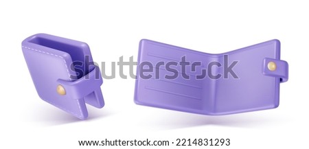 3D vector illustration of purple wallet open and closed isolated on white background. Accessory for saving money in cash and credit cards. Cashback, payment, finance and income symbol. Ui design icon