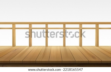 Wooden pier, dock, construction with wood planks and railings isolated on transparent background. Bridge, walkway architecture object, graphic design element, Realistic 3d vector illustration