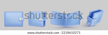 3d icon of blue wallet with pockets for money cash and bank cards isolated on transparent background. Open and closed purse in front and angle view, vector illustration. 3D Illustration