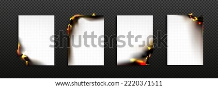 Burn paper with fire, isolated burning checkered notebook pages with corners in flame. Blank vertical templates for letter, flaming notes or frames with smoldering angles, Realistic vector set