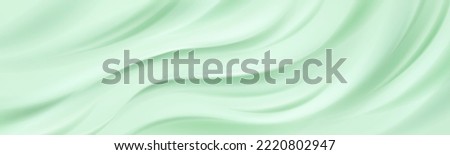 Cream texture, green background of cosmetics gel or ice cream with smooth ripples and waves. Mint cosmetic, frosting, moisture balm, creamy dessert horizontal backdrop Realistic 3d vector illustration