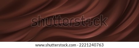 Chocolate texture background, mousse waves and swirls abstract wavy pattern. Satin choco brown waves, dark cream, smooth soft flow ripples, horizontal backdrop, Realistic 3d vector illustration