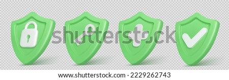 3d render shield with padlock, key, cross and tick sign. Concept of privacy, good password, secure data protection, computer or phone access security, Vector Illustration in cartoon. 3D Illustration Сток-фото © 