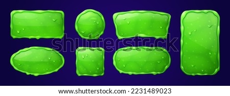 Set of sticky slime frames isolated on background. Cartoon vector illustation of rectangular, square, round and oval green jelly borders with viscous mucus texture, flowing liquid and toxic blobs