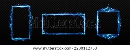 Lightning frames, blue electric borders of rectangular and square shapes with thunder bolt effect. Isolated photoframes with thunderbolt impact, magical energy flash, Realistic 3d vector bolts set