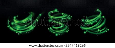 Heal self effect, green air, wind whirlwind flow with green medical cross. Glow vortex and swirls, healing power, fresh breath isolated on transparent background, Realistic 3d vector illustration