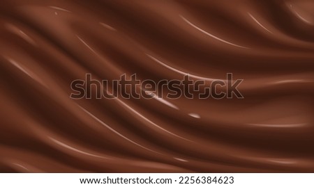 Realistic chocolate background. Glossy ripple surface of brown paint, coffee, cocoa yoghurt, choco cream substance. Flowing melted smooth satin texture. Confectionery ads pattern. Vector illustration