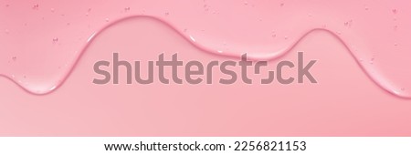 Clear liquid cosmetic gel texture. Dripping jelly cream or serum with collagen, niacinamide or salicylic acid for beauty skincare, border isolated on pink background, vector realistic illustration
