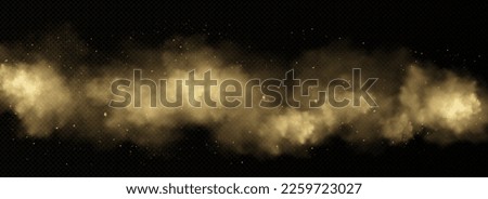 Brown dust, sand and smoke clouds. Effect of sandstorm, wind storm in desert or explosion with texture of flying dusty powder and dirt particles, vector realistic background. 3D Illustration