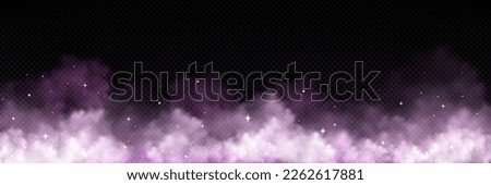 Realistic abstract smoke background with stars on transparent background. Vector illustration of dark night sky with pink and purple mist cloud, sparkles and glitter dust texture. Fantasy galaxy Photo stock © 