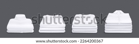 Realistic isolated clean clothes stack with shadow vector for mockup. Pile of ironed and neatly folded cotton cloth after laundry. 3d clipart for wardrobe shelf in png on transparent background.