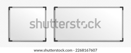 Realistic set of square and rectangle whiteboards isolated on transparent background. Vector illustration of blank board templates for school classes, business presentation, information display