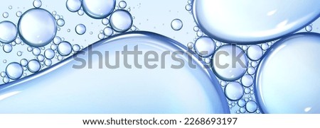 Air bubbles in transparent liquid substance. Vector realistic illustration of water or gel texture, oil drops, beauty care collagen serum, hyaluron skin essense smear. Aqua purity. Abstract background