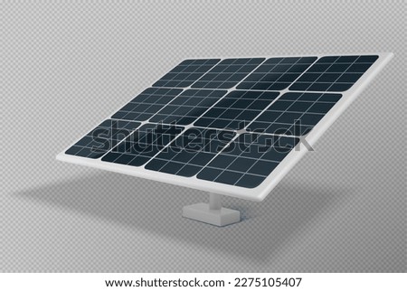 Realistic 3D photovoltaic module isolated on transparent background. Vector illustration of solar panel for alternative power generation from sunlight. Modern renewable energy technology equipment