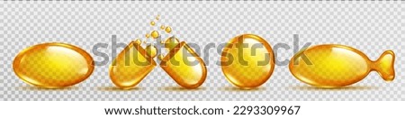 3d isolated oil vitamin d pill fish capsule icon isolated on transparent background. Gold omega medicine with liquid droplet. Medical realistic collagen supplement for skin and hair treatment mockup.