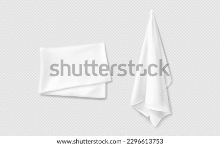 3d white mockup of kitchen towel vector design. Realistic fabric clean and folded handkerchief for restaurant or hotel isolated on transparent background. Dry absorbent cloth cover to hang linen set
