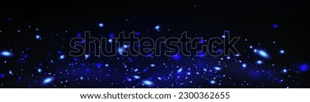 Blue fireflies glowing on dark transparent background. Vector realistic illustration of abstract neon lights sparkling, magic dust particles texture, mysterious stars shimmering in space galaxy