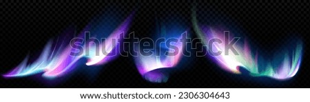 Realistic aurora effect isolated on transparent background. Vector illustration of colorful borealis light shimmering in night polar sky. Arctic winter natural phenomenon. Abstract gradient texture