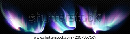 Aurora borealis, northern polar lights isolated on transparent background. Abstract iridescent shine effects in arctic night sky, vector realistic illustration