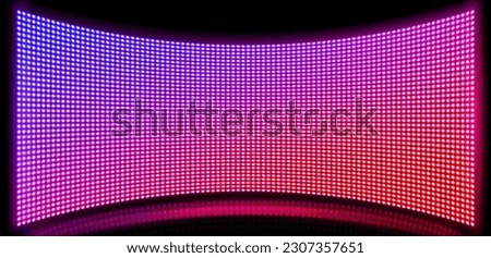 Tv show led screen stage and lcd wall background. Light panel concave monitor digital texture with dot pattern and scene. Curved cinema glittering diode pixel technology vector backdrop illustration