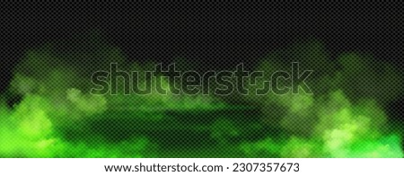 Realistic green gas clouds on transparent background. Vector illustration of toxic fog, evil magic mist, poisonous evaporation, color powder, stinky odor waves, mysterious Halloween glow, dirty fume