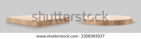 3d wood podium stand. Isolated product display stage vector design on transparent background. Beauty, cosmetic or food nature cylinder kitchen plate showcase template for ad with wooden pattern