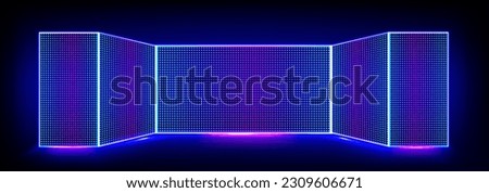 Tv show led screen stage and lcd wall background. Light panel concave monitor digital texture with dot pattern and scene. Curved cinema glittering diode pixel technology vector backdrop illustration