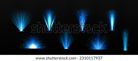 Blue explode glow with light ray and shine vector effect. Magic burst beam with flare and sparkle powder. Miracle night energy isolated glimmer png. Different illuminated festive glare explosion