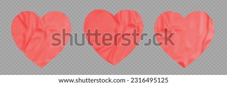 Red paper tape heart sticker for love note collage isolated on transparent background. 3d realistic stick label piece for text announcement or advertisement adhesive craft decoration collection.