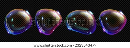 3d iridescent fluid glass spectrum foam vector. Realistic transparent soap bubble with dreamy neon rainbow light texture. Shampoo or powder abstract blow object icon. Clear soapy detergent air sphere