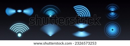 3d wifi neon light symbol technology vector effect. Abstract wireless wave sign glow icon. Sound scan echolocation line concept. Futuristic radial mobile phone spot disc. Concentric sonar antenna