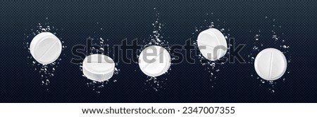 Effervescent aspirin tablet with underwater bubble. Fizzy white medicine vitamin isolated on transparent background. Paracetamol dose sparkling. Pharmaceutical solution from migraine to drink