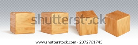 3D wooden cubes set isolated on transparent background. Vector realistic illustration of cubic blocks made of natural wood with oak texture, child toy mockup for learning and education, building brick