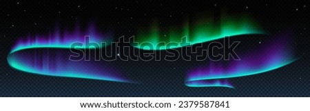 Northern aurora, polar borealis light sky vector isolated on transparent background. Green, blue and purple abstract gradient for astronomy night overlay texture. Nordic luminescence reflection