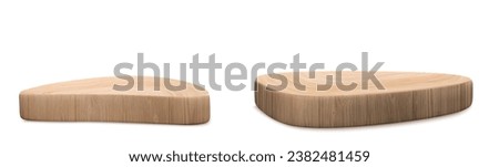 3d wood podium set for kitchen product display. Wooden platform stage for minimal scene. Cosmetic presentation pedestal isolated on background. Empty brown abstract showcase plate for beauty design
