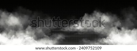 White smoke cloud with overlay effect on transparent background. Realistic border with fog. Vector illustration of smoky mist or toxic vapor on floor. Meteorological phenomenon or condensation.