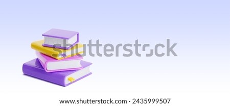 Close book stack on pastel purple background with empty space for text. Realistic 3d vector illustration of literature pile for reading and education concept. Textbook publication.