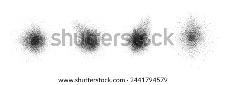 Abstract noise gradient shape with grain pattern. Vector illustration set of circular design element with grainy texture. Monochrome geometric halftone shadow with fading gradation from black to white