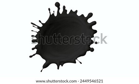 Black paint splash of liquid ink drop vector icon isolated on white background. 3d grunge droplet splatter after petroleum design. Fluid splotch dot with ripple swirl form. Dirty hole stain image