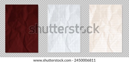 Notebook paper vector. Note sheet for school memo. White page piece with grid and line texture. Realistic mockup for blank diary textbook or business document frame png illustration collection