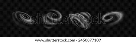 Wind swirls set isolated on transparent background. Vector realistic illustration of spiral air flow, tornado motion effect, magic whirlwind vortex, dusty hurricane, stormy weather design elements