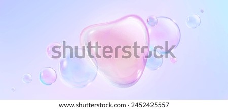 Realistic pink magic dream soap bubble background with light reflection on ball for game. Abstract glass sphere dreamy illustration. Laundry foam design for banner bg with floating cleaning orb